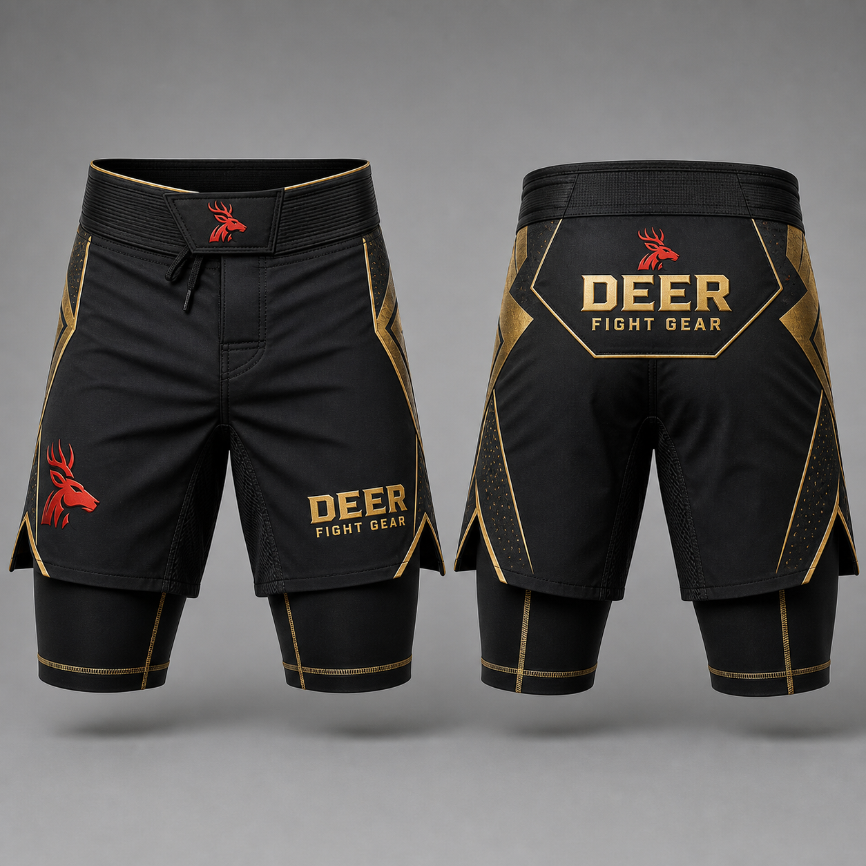Elite Black Gold Compression Hybrid MMA Shorts