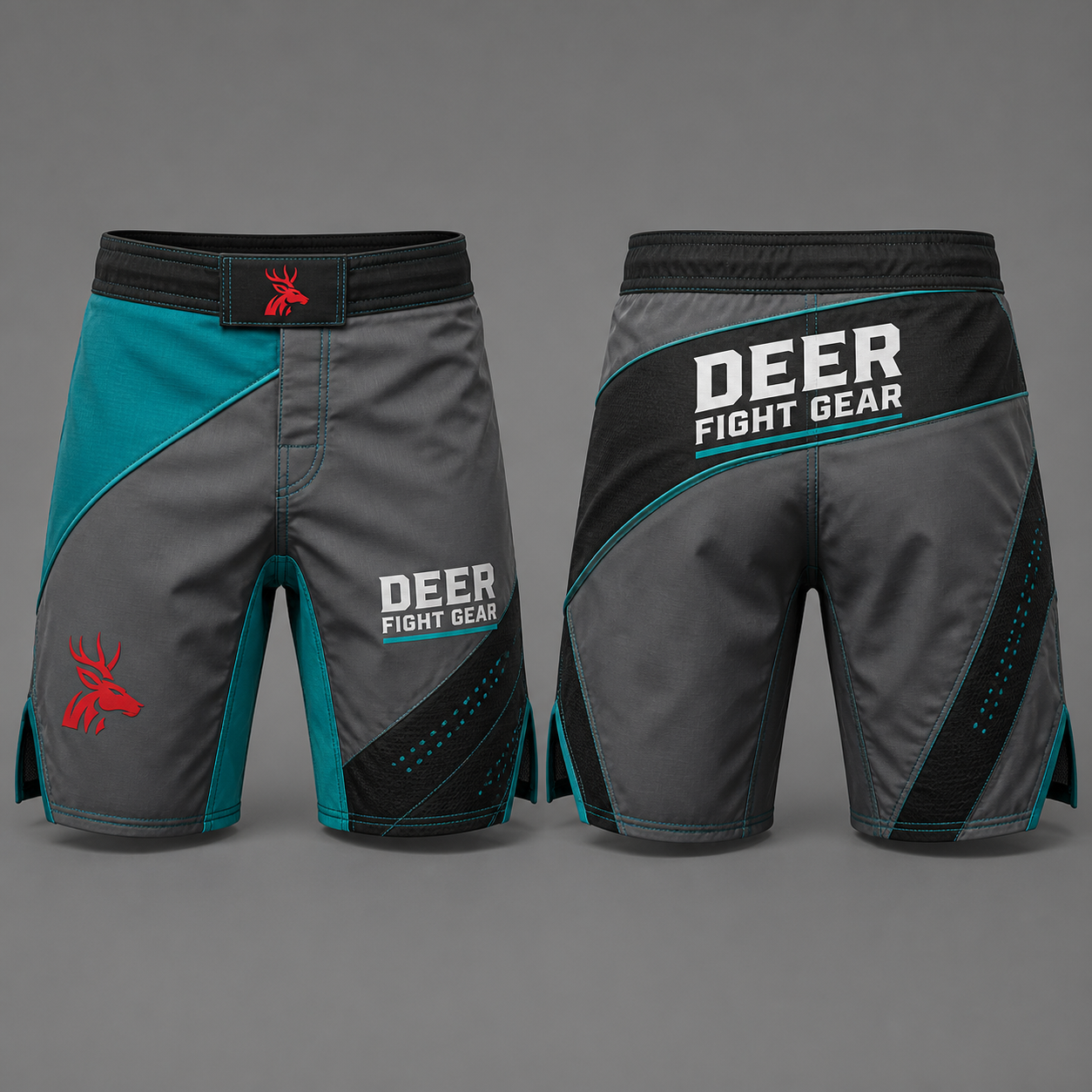 Steel Gray Teal Asymmetric MMA Shorts