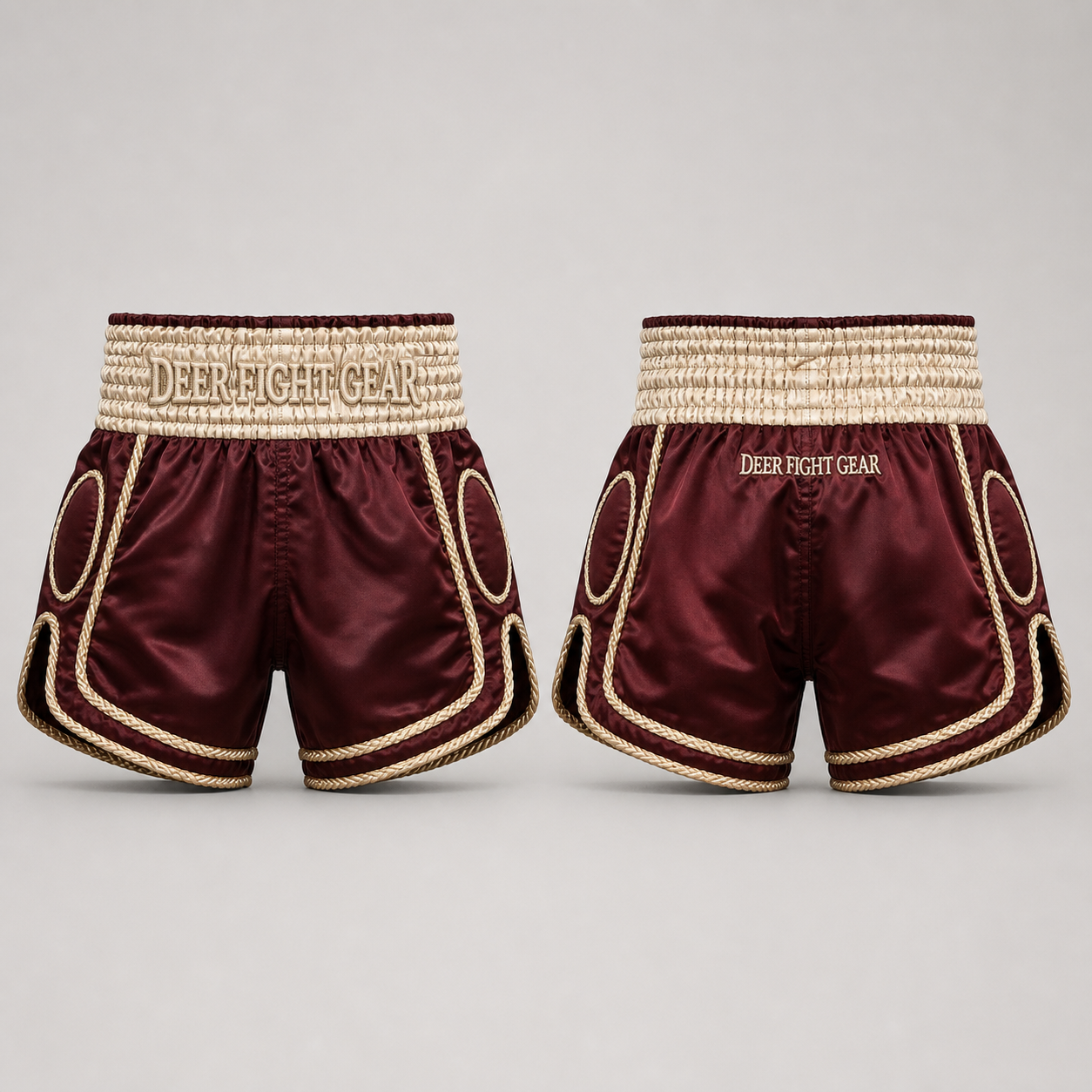 Burgundy Cream Rope-Trim Heritage Muay Thai Shorts
