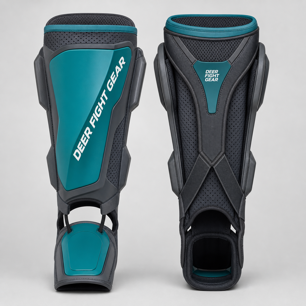 Charcoal Teal Hybrid Open-Heel Shin Guards