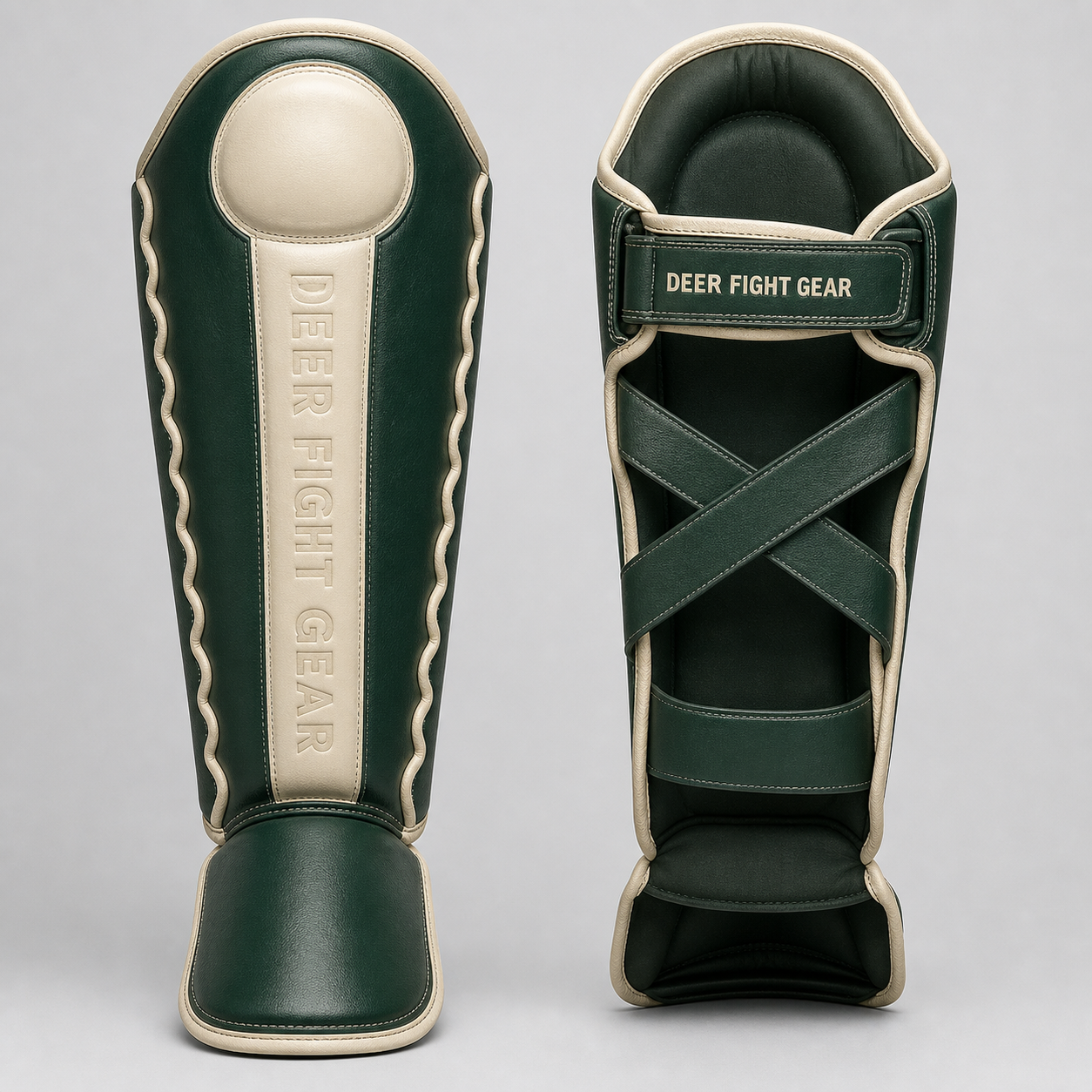 Forest Green Cream Traditional Shin Guards