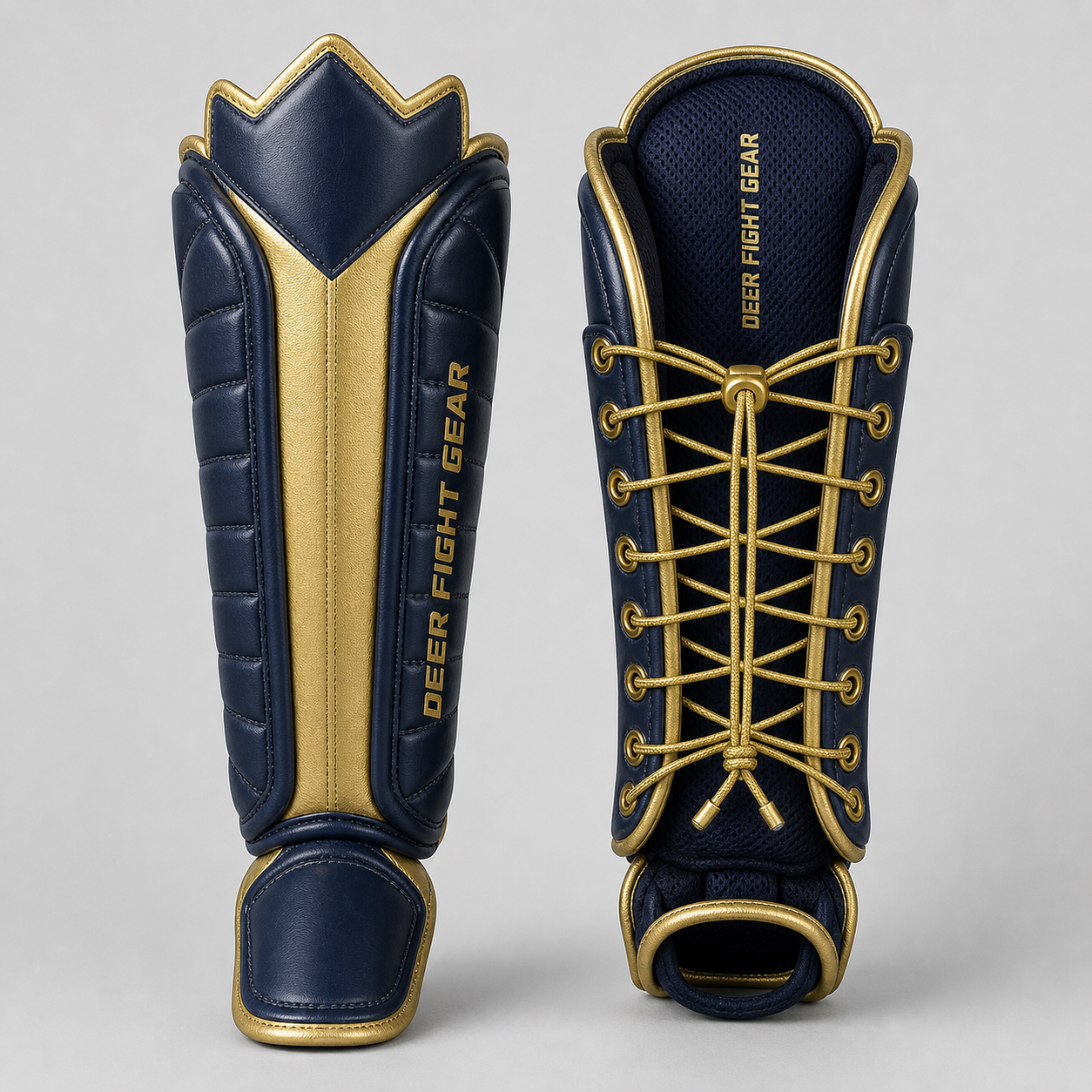 Midnight Navy Gold Lace-Back Shin Guards