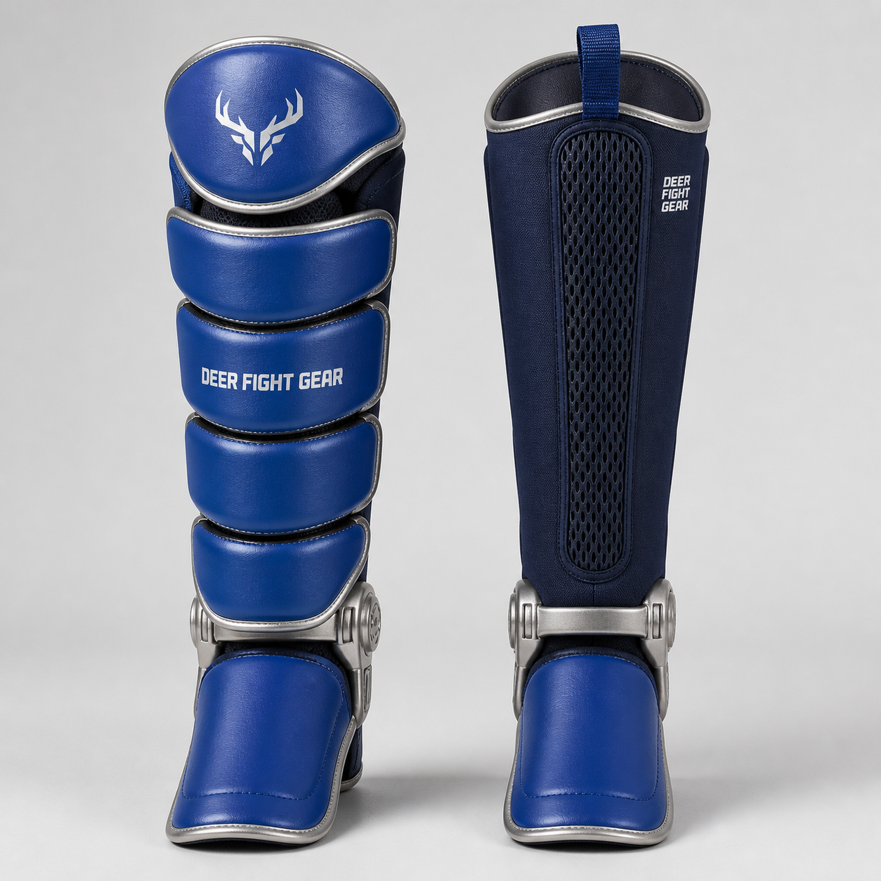 Royal Blue Silver Articulated Shin Guards