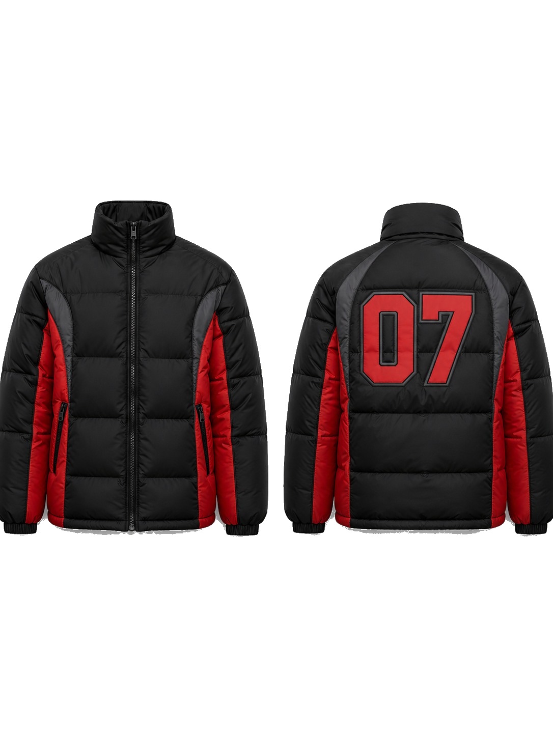 Custom Puffer Jackets Black Red Puffer Jacket manufactured by Deer Fight Gear