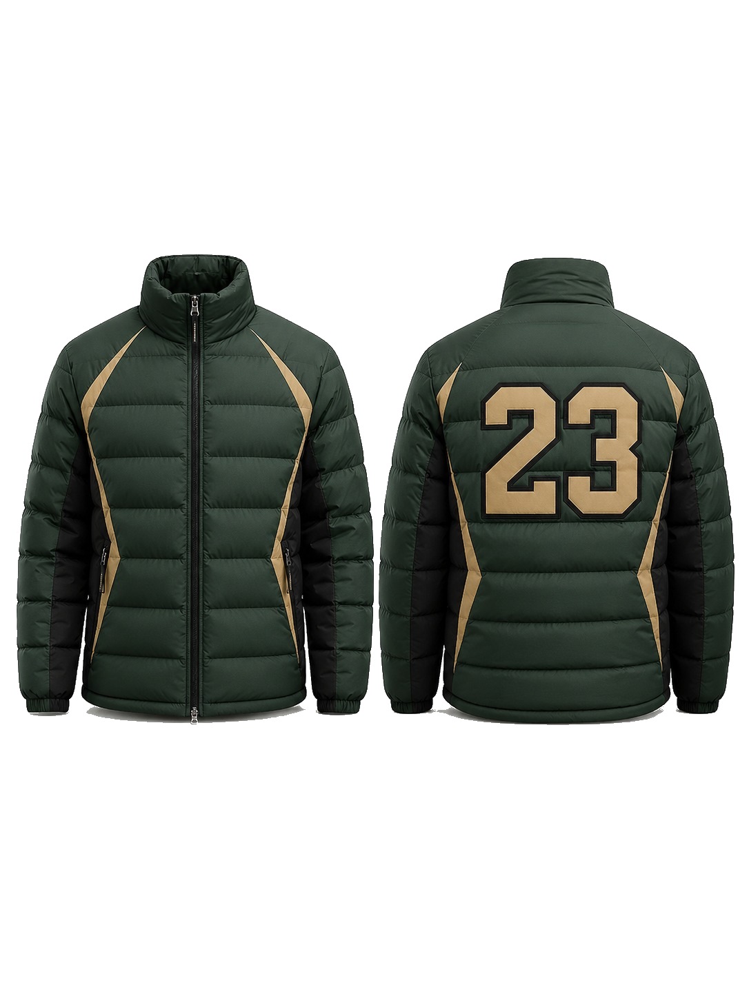 Custom Puffer Jackets Forest Green Gold Puffer Jacket manufactured by Deer Fight Gear