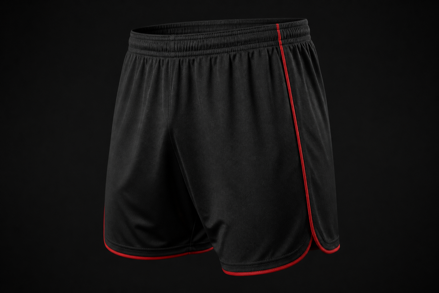 Black match day shorts with red piping