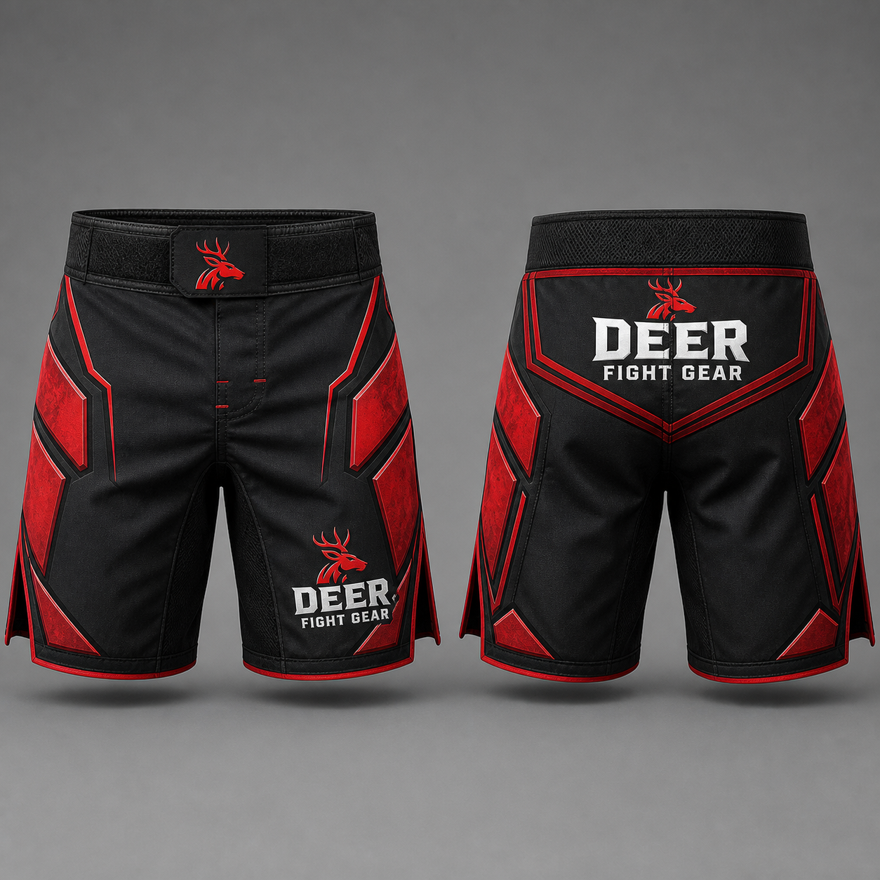 Pro Matte Black Red Armor MMA Shorts