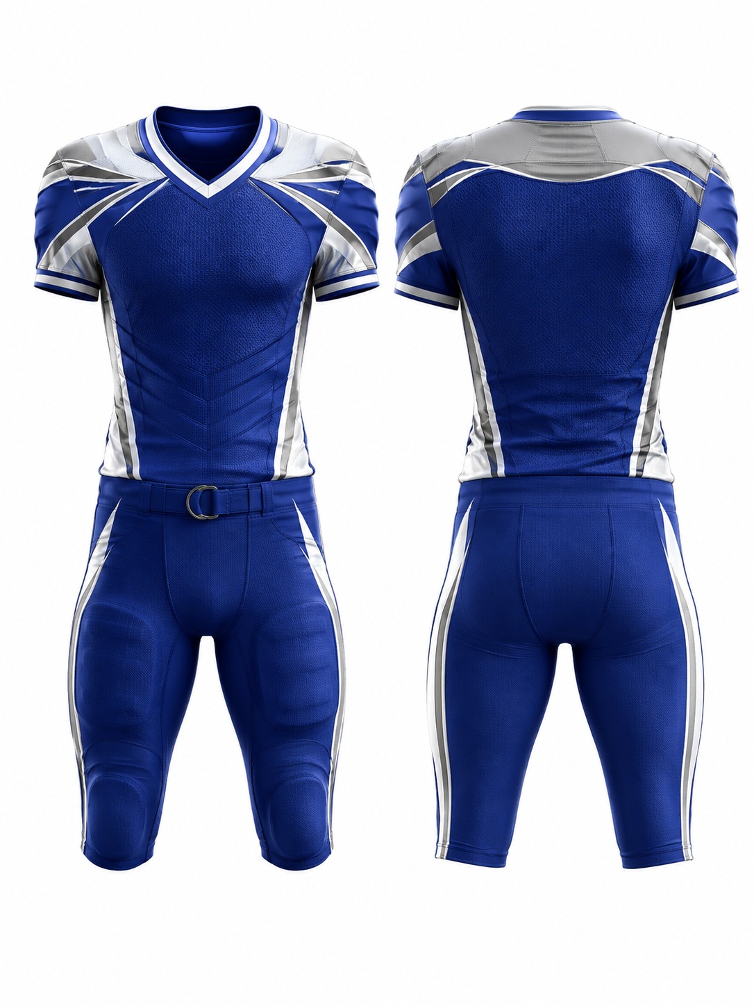 Custom American Football Blue And Silver Football Uniform manufactured by Deer Fight Gear