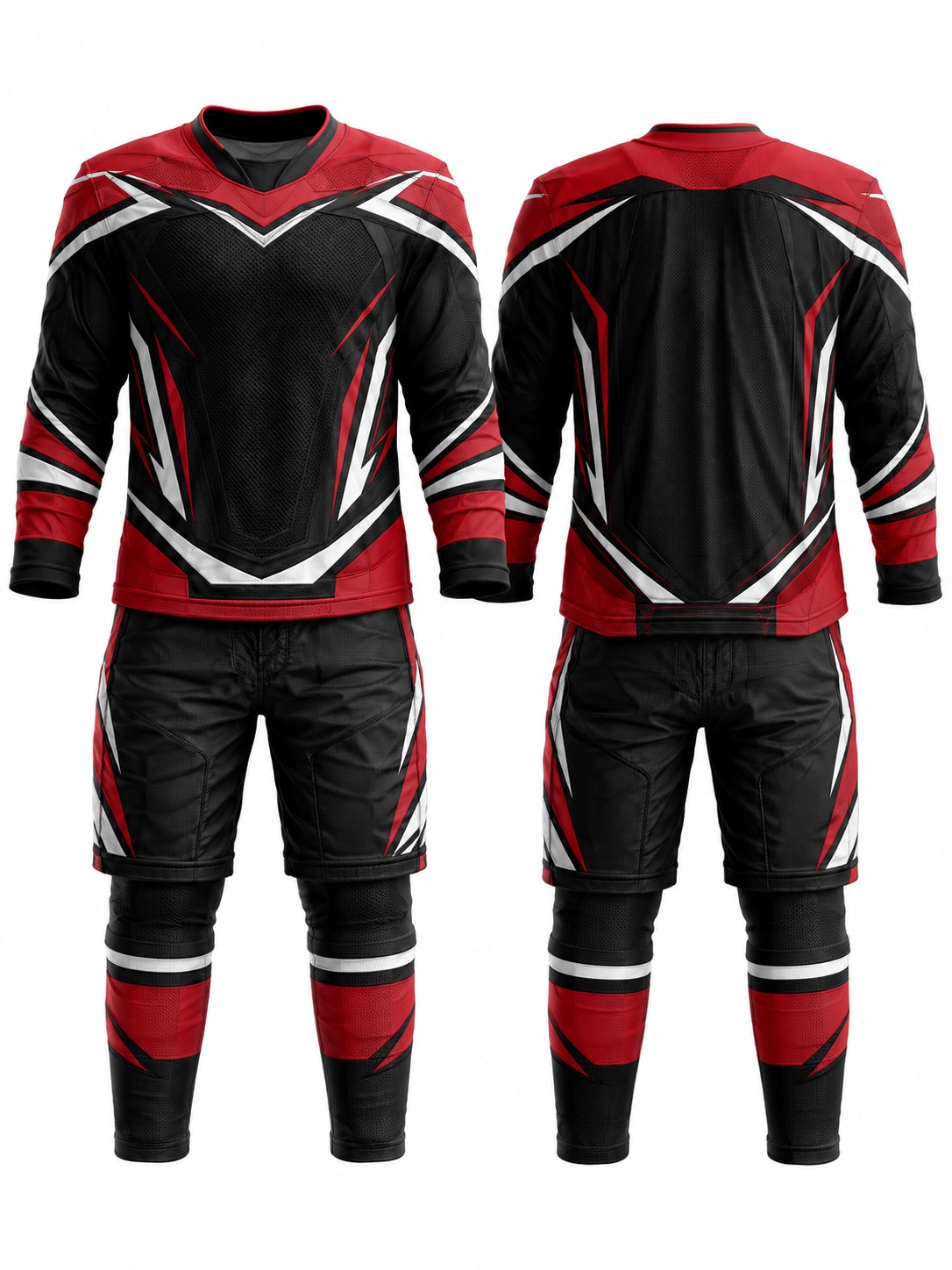 Custom Ice Hockey Black Red And White Hockey Uniform manufactured by Deer Fight Gear