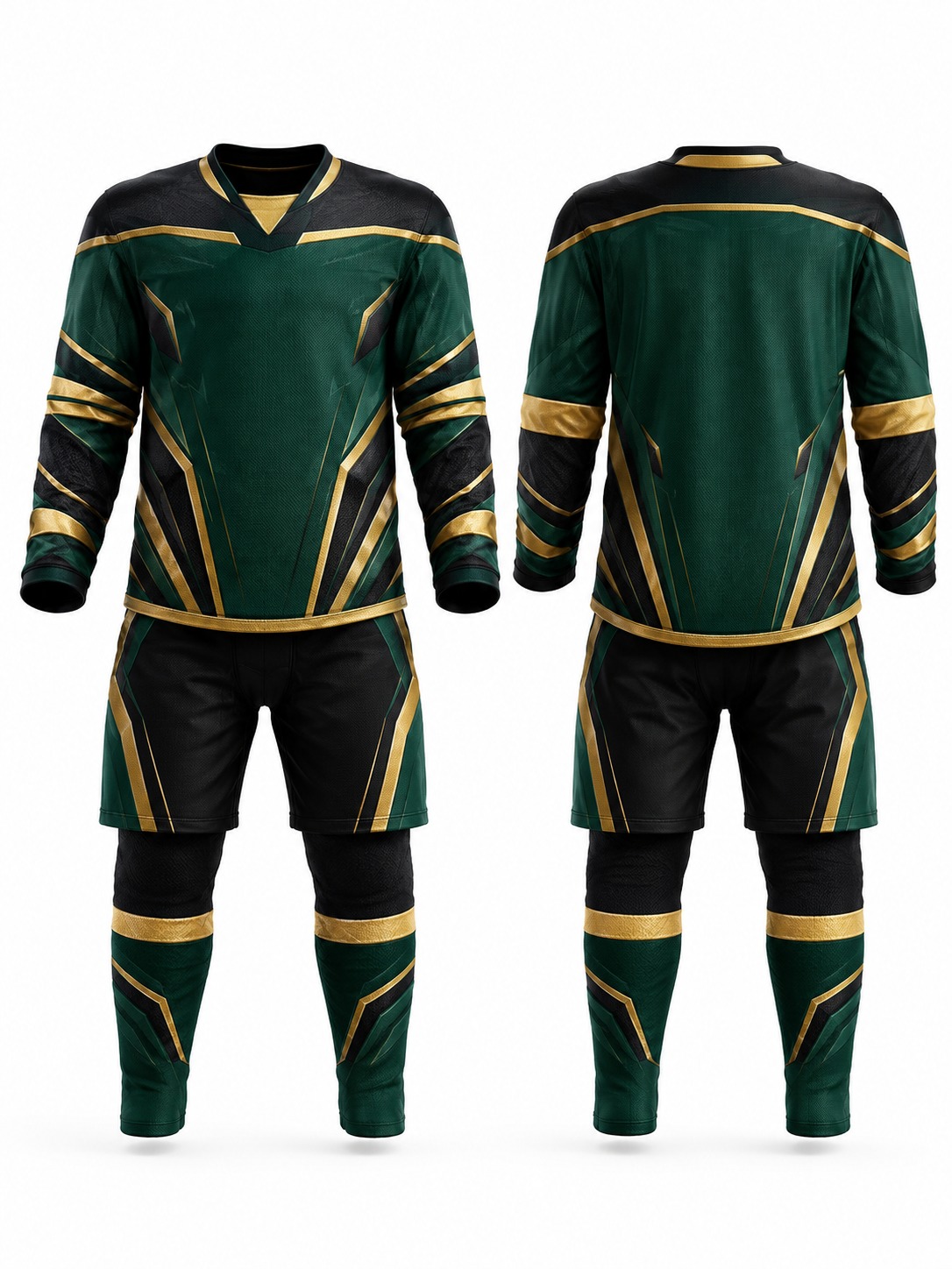 Custom Ice Hockey Emerald And Gold Hockey Uniform manufactured by Deer Fight Gear
